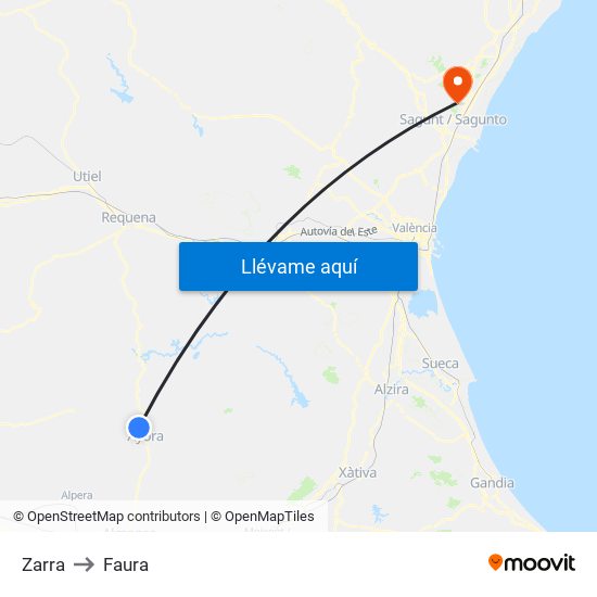 Zarra to Faura map