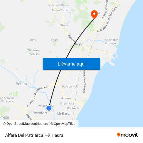 Alfara Del Patriarca to Faura map