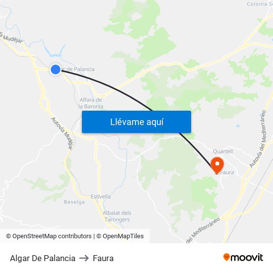 Algar De Palancia to Faura map