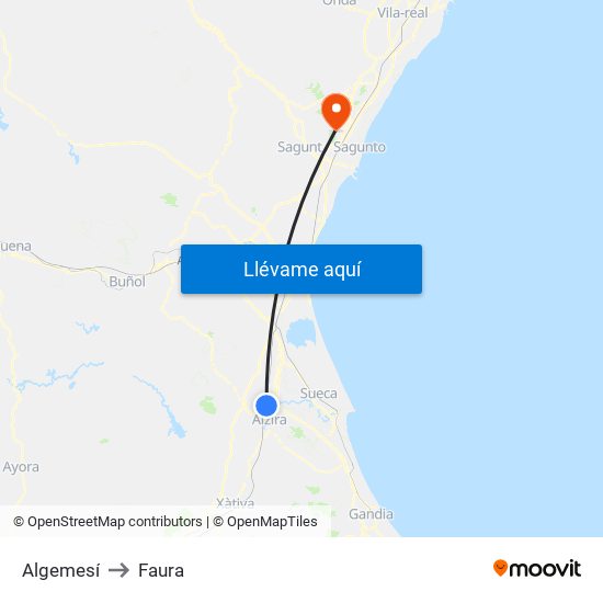 Algemesí to Faura map