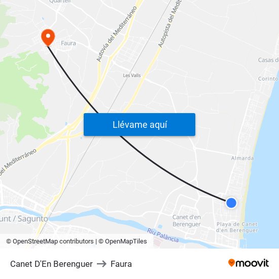 Canet D'En Berenguer to Faura map