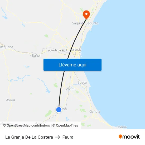 La Granja De La Costera to Faura map