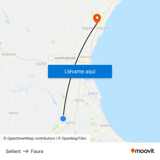 Sellent to Faura map