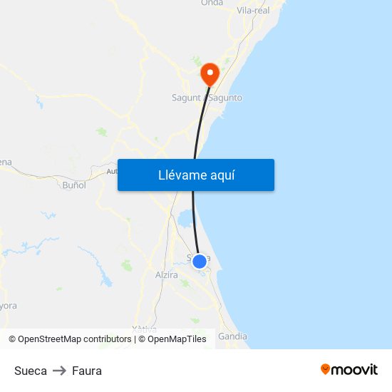 Sueca to Faura map