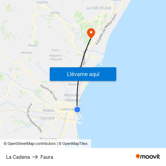 La Cadena to Faura map