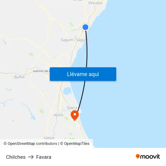 Chilches to Favara map