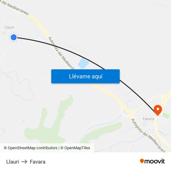 Llaurí to Favara map