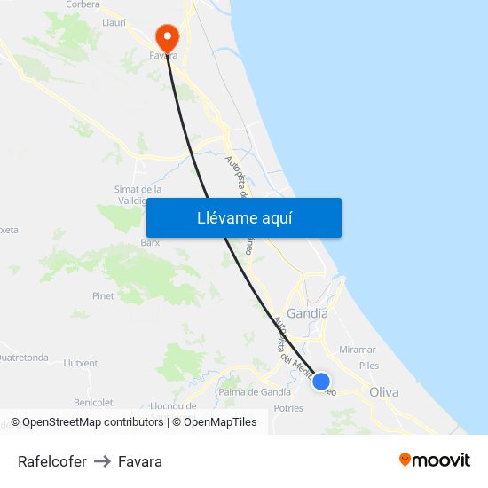 Rafelcofer to Favara map