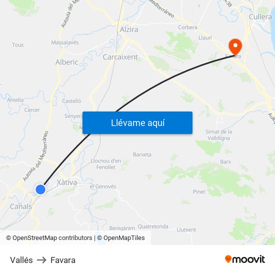 Vallés to Favara map