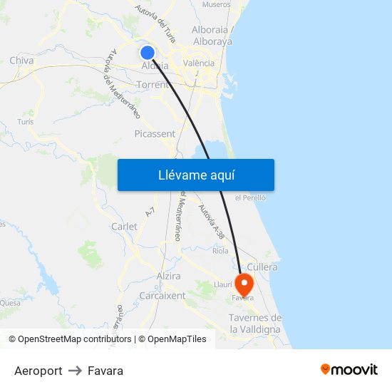 Aeroport to Favara map