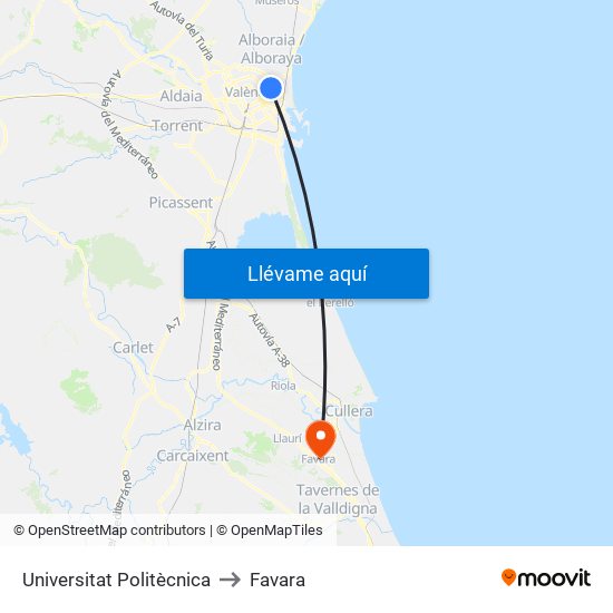 Universitat Politècnica to Favara map