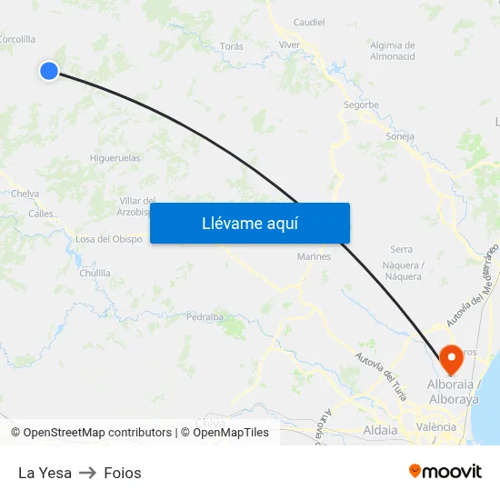 La Yesa to Foios map