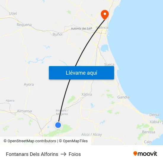 Fontanars Dels Alforins to Foios map