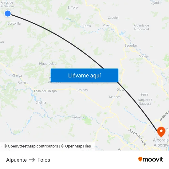 Alpuente to Foios map
