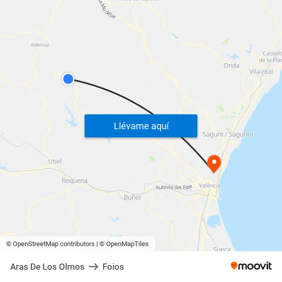 Aras De Los Olmos to Foios map