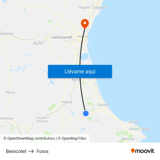 Benicolet to Foios map