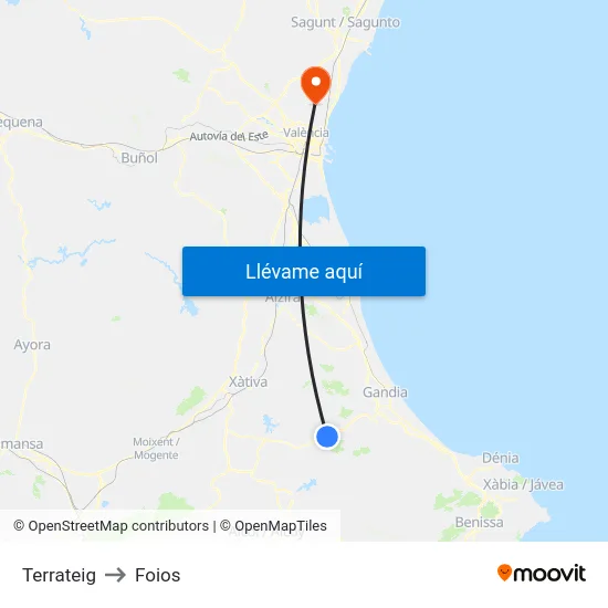 Terrateig to Foios map