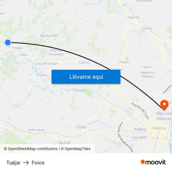 Tuéjar to Foios map