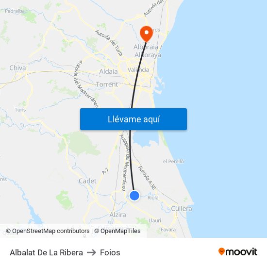 Albalat De La Ribera to Foios map
