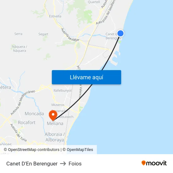 Canet D'En Berenguer to Foios map