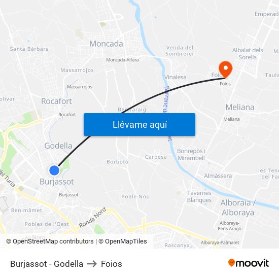 Burjassot - Godella to Foios map