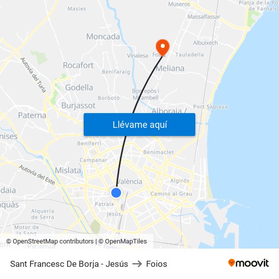 Sant Francesc De Borja - Jesús to Foios map