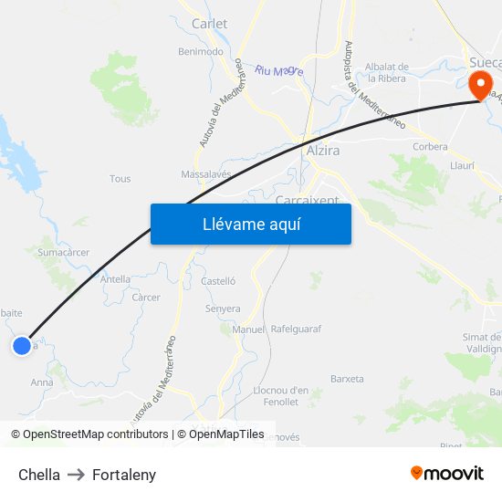 Chella to Fortaleny map