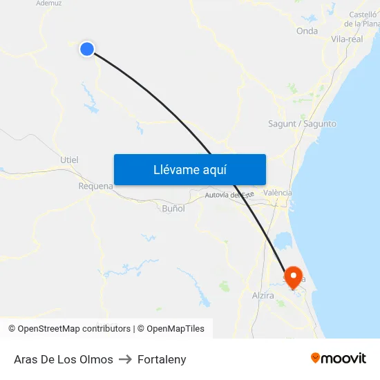 Aras De Los Olmos to Fortaleny map