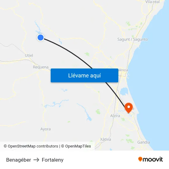 Benagéber to Fortaleny map