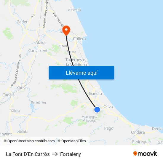 La Font D'En Carròs to Fortaleny map