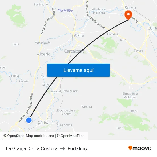 La Granja De La Costera to Fortaleny map