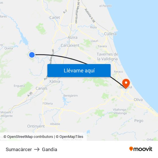 Sumacàrcer to Gandia map