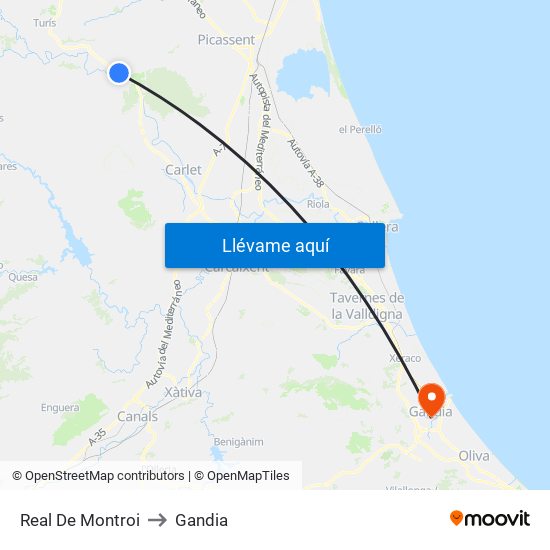 Real De Montroi to Gandia map
