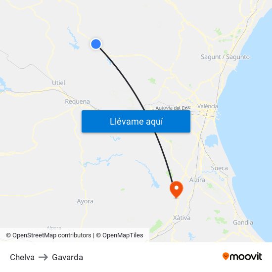 Chelva to Gavarda map