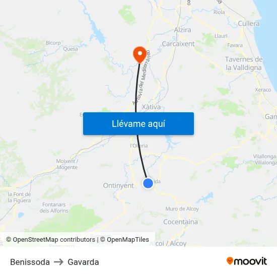 Benissoda to Gavarda map