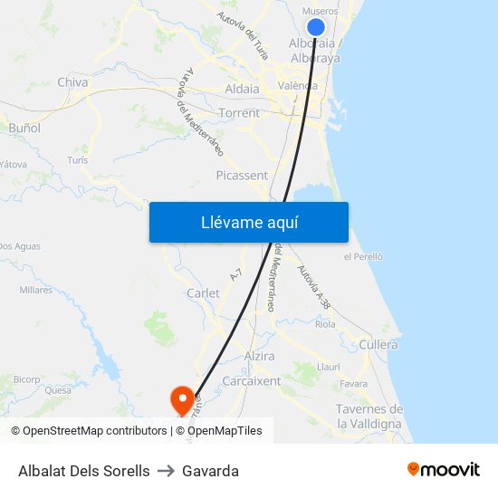 Albalat Dels Sorells to Gavarda map