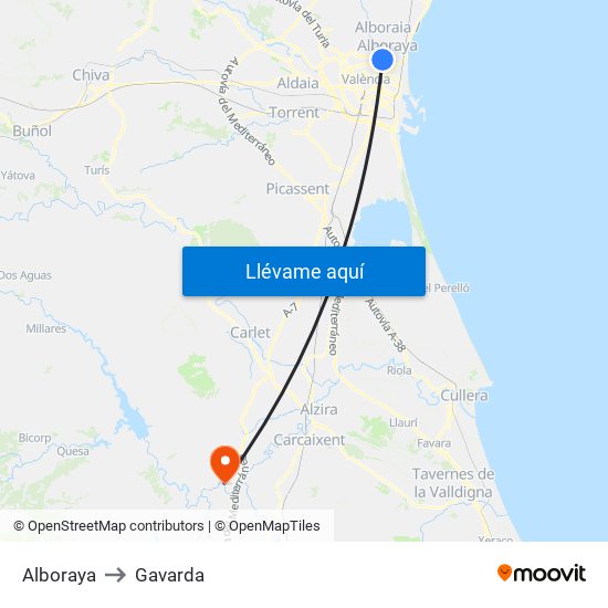 Alboraya to Gavarda map