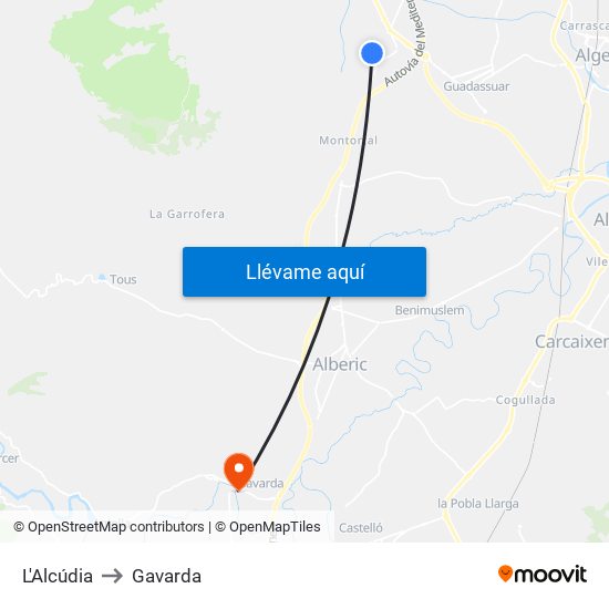 L'Alcúdia to Gavarda map