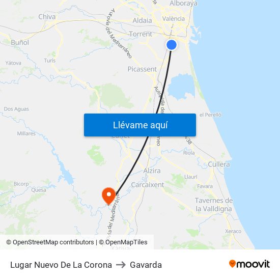 Lugar Nuevo De La Corona to Gavarda map