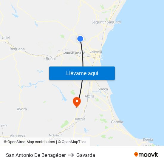 San Antonio De Benagéber to Gavarda map