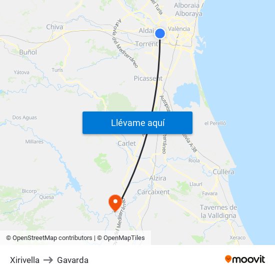 Xirivella to Gavarda map