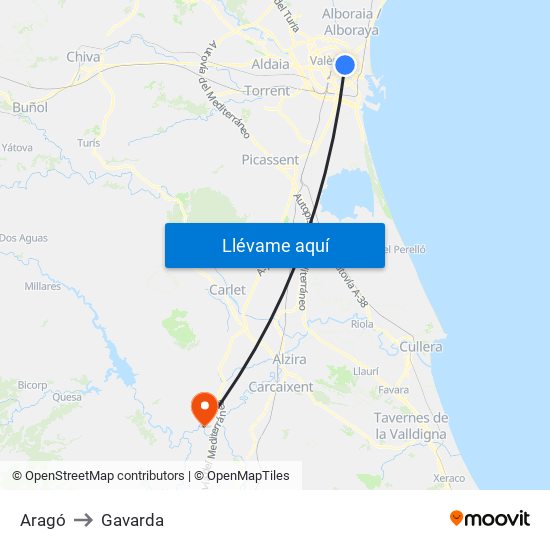 Aragó to Gavarda map