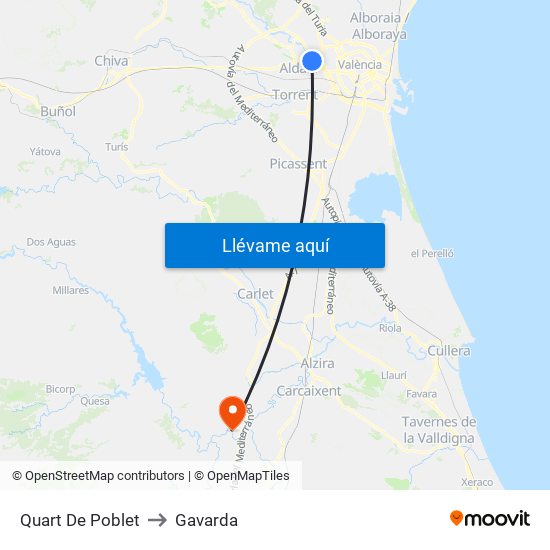 Quart De Poblet to Gavarda map