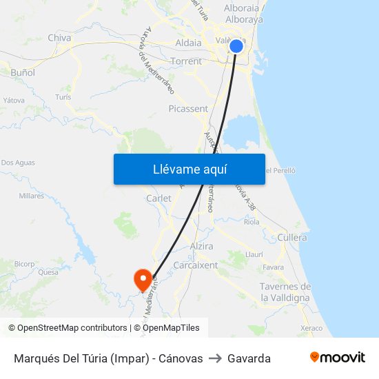 Marqués Del Túria (Impar) - Cánovas to Gavarda map