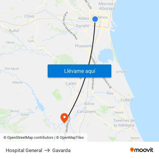 Hospital General to Gavarda map