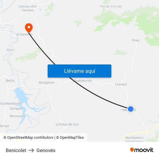 Benicolet to Genovés map