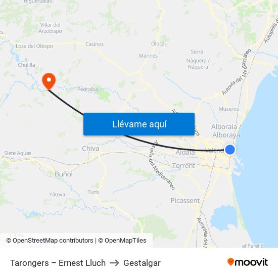 Tarongers – Ernest Lluch to Gestalgar map