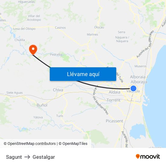 Sagunt to Gestalgar map