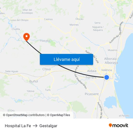 Hospital La Fe to Gestalgar map