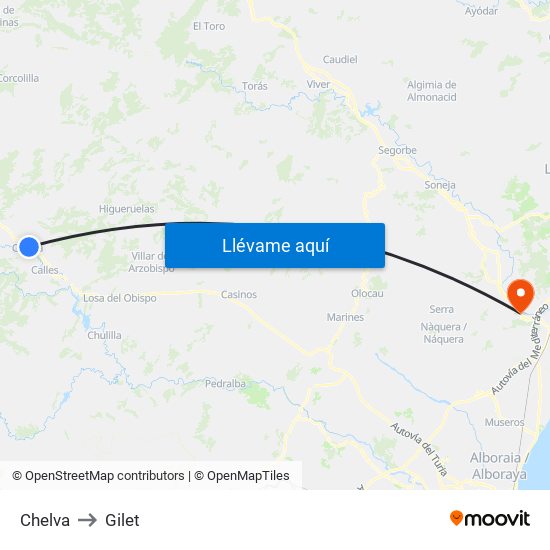 Chelva to Gilet map